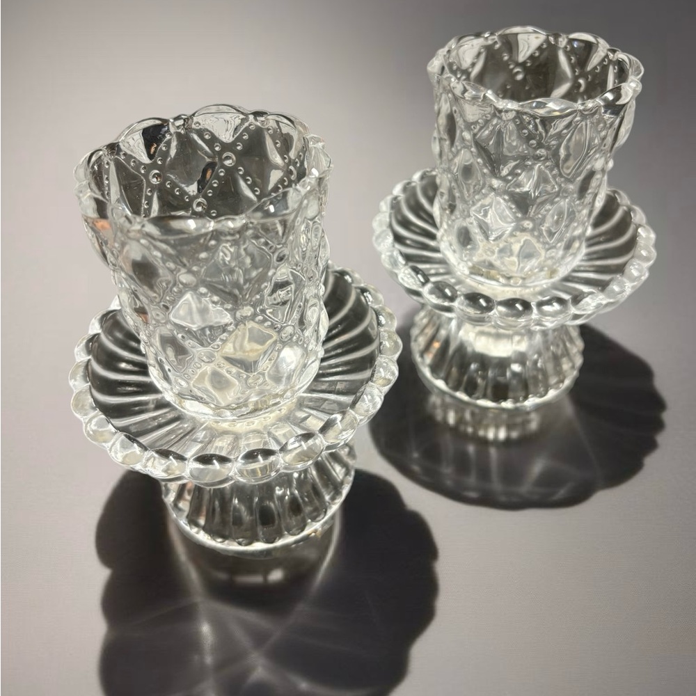 Partylite Candle Holders Tea Light 2 Piece Crystal Quilted P9246 Votive 4 1/2"